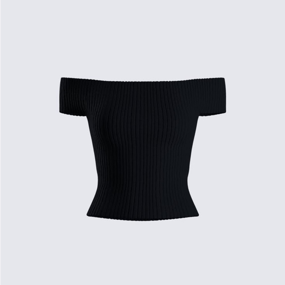 Black Off-Shoulder Ribbed Top